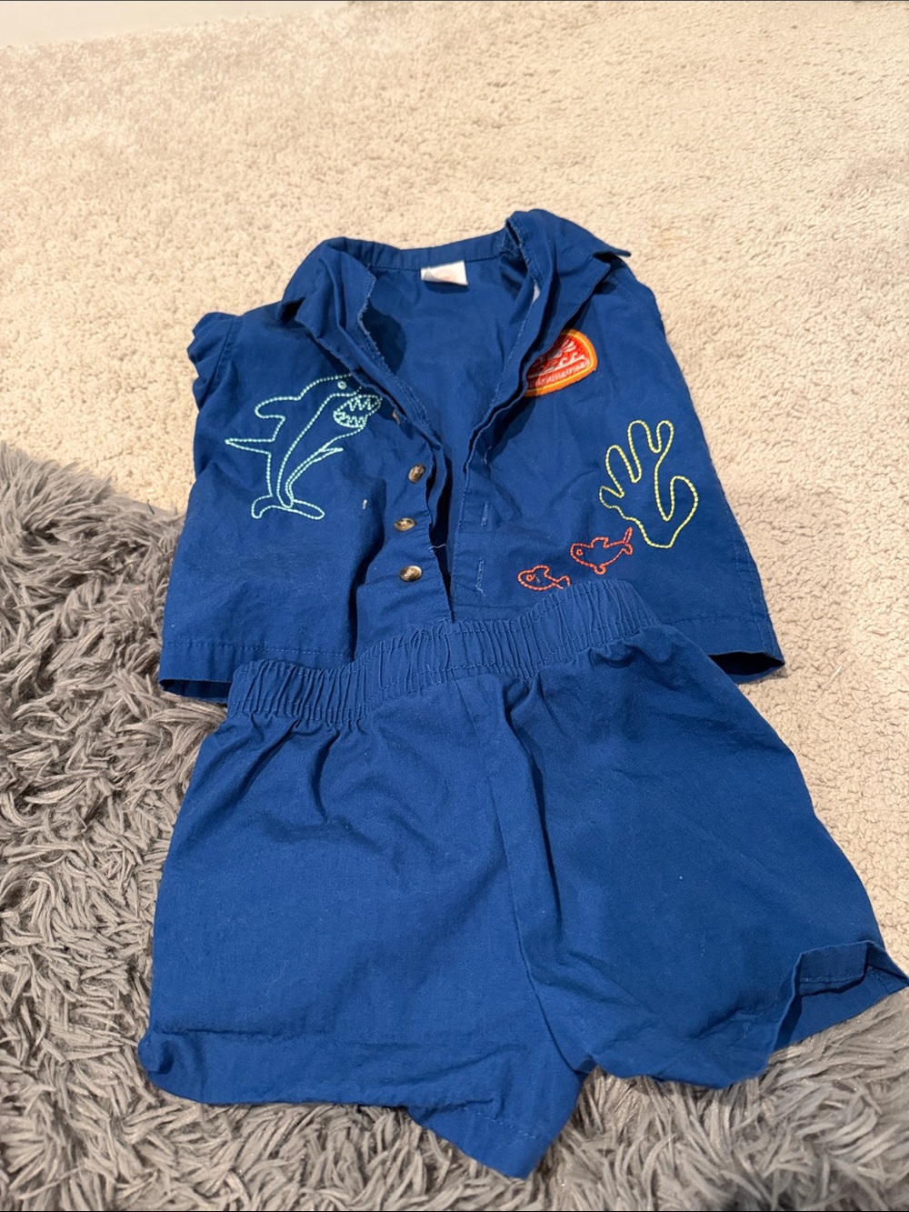 Blue Embroidered Shark Two-Piece Set